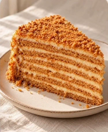A slice of layered honey cake from the app's menu.
